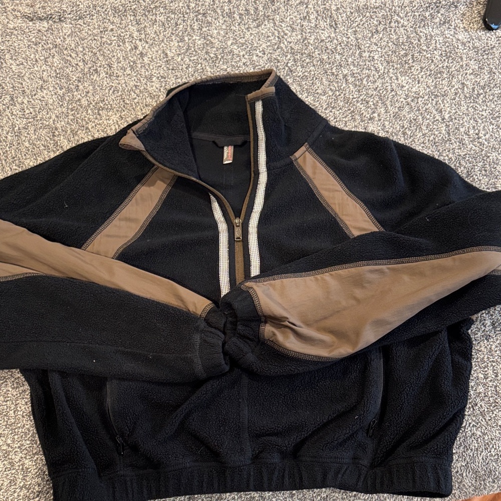 Free People Movement Black and Brown Zip-Up Fleece Jacket